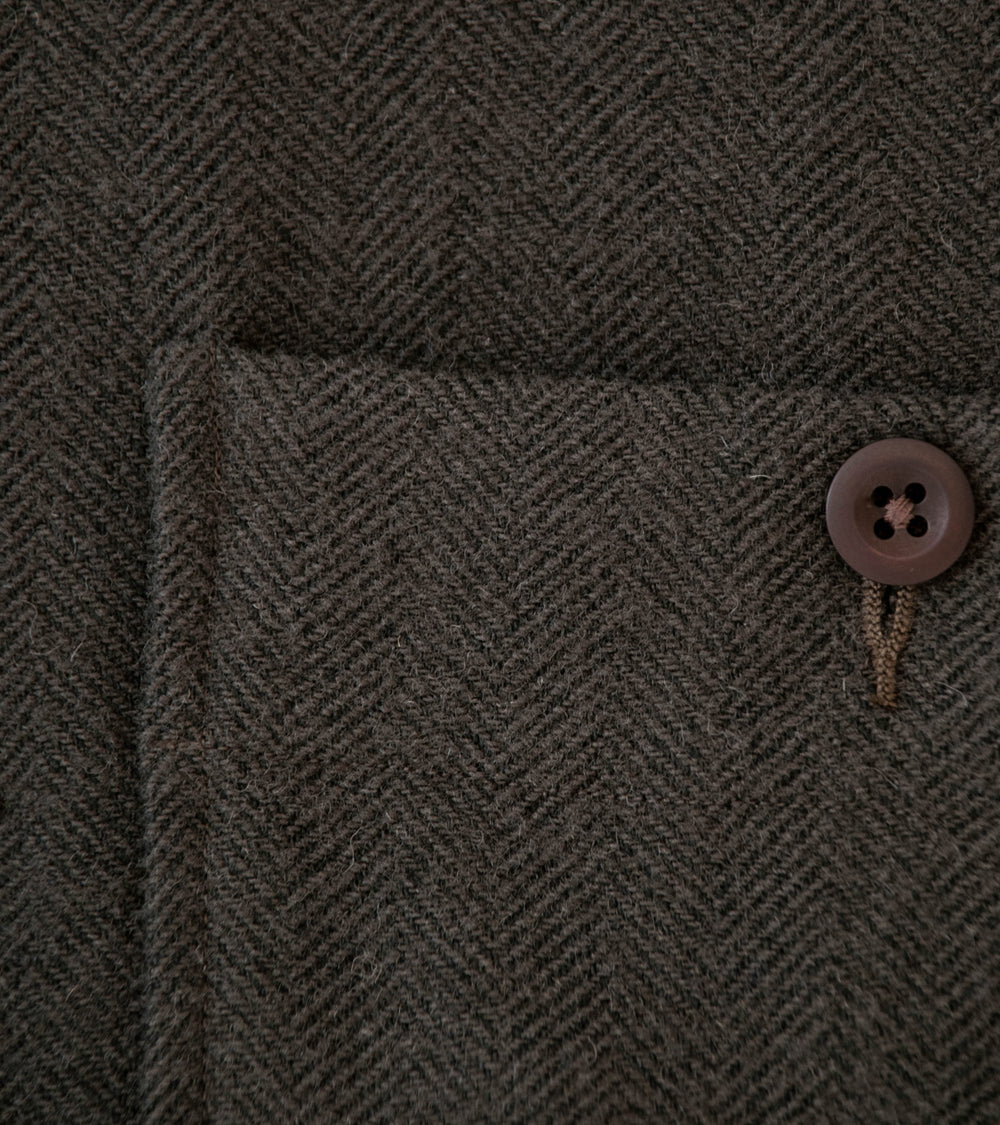 Evan Kinori 'Field Shirt Two' (Dark Olive Heavy Wool Linen Herringbone)