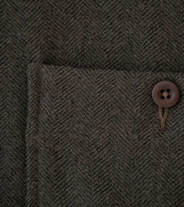 Evan Kinori 'Field Shirt Two' (Dark Olive Heavy Wool Linen Herringbone)