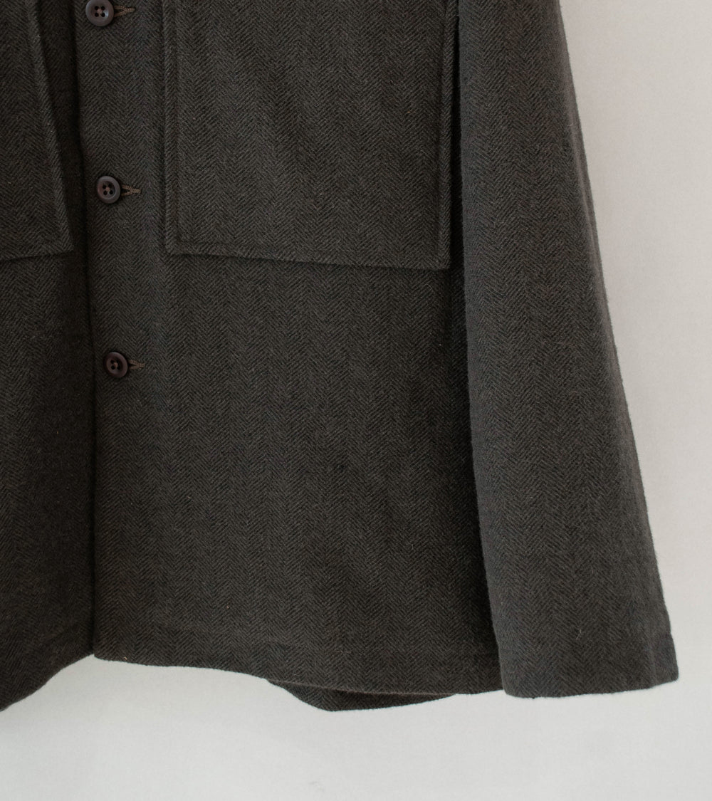 Evan Kinori 'Field Shirt Two' (Dark Olive Heavy Wool Linen Herringbone)