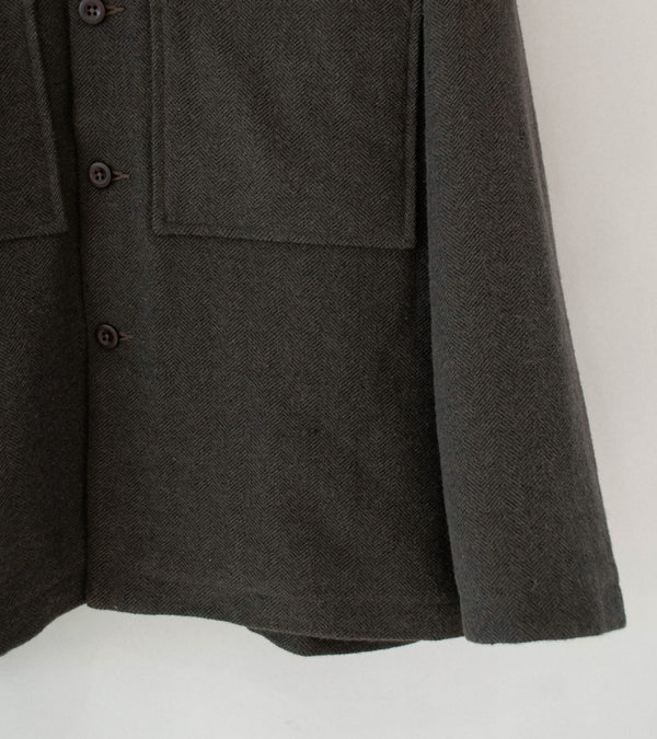 Evan Kinori 'Field Shirt Two' (Dark Olive Heavy Wool Linen Herringbone)