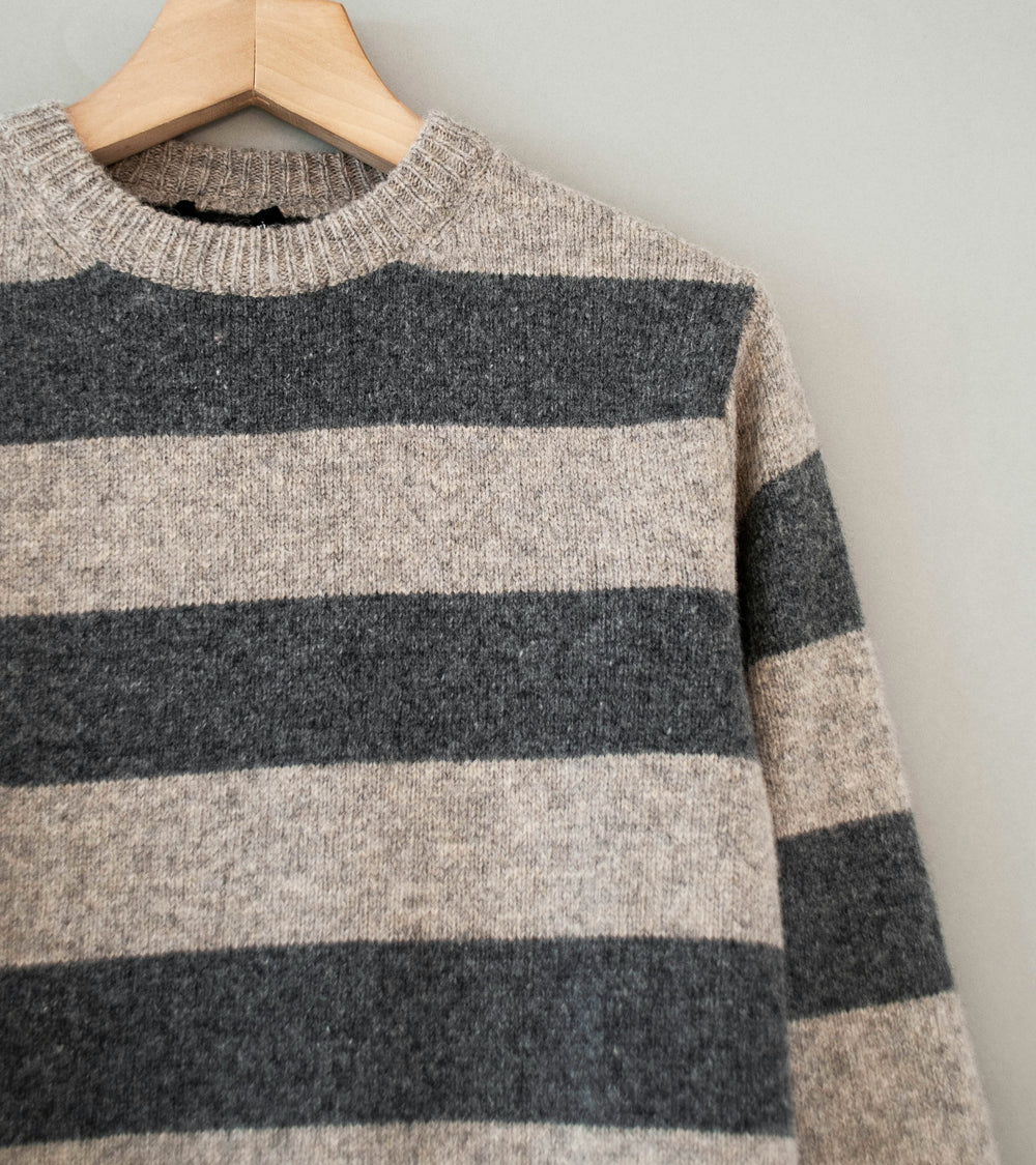 Evan Kinori 'Striped Sweater' (Charcoal Light Grey Top Dyed Wool)