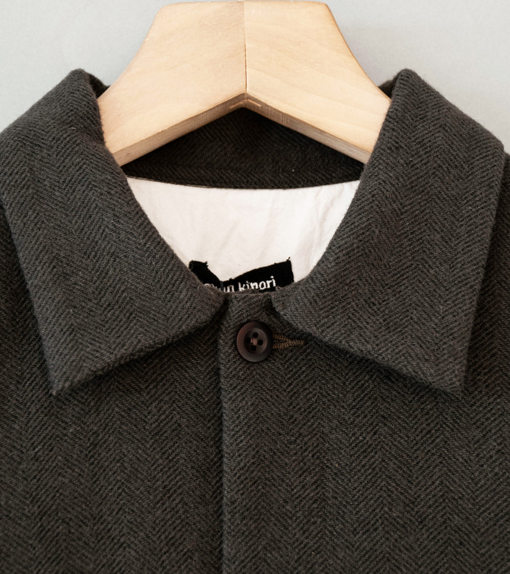 Evan Kinori 'Field Shirt Two' (Dark Olive Heavy Wool Linen Herringbone)
