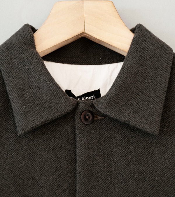 Evan Kinori 'Field Shirt Two' (Dark Olive Heavy Wool Linen Herringbone)