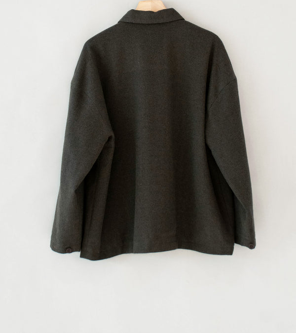 Evan Kinori 'Field Shirt Two' (Dark Olive Heavy Wool Linen Herringbone)