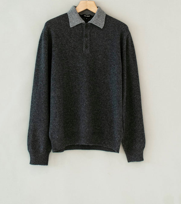 Evan Kinori 'Knit Polo' (Charcoal Light Grey Yak Wool)