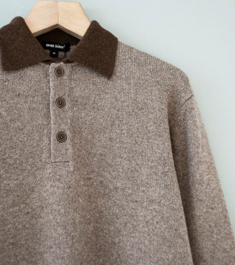Evan Kinori 'Knit Polo' (Dark Brown Light Brown Undyed Yak Wool)