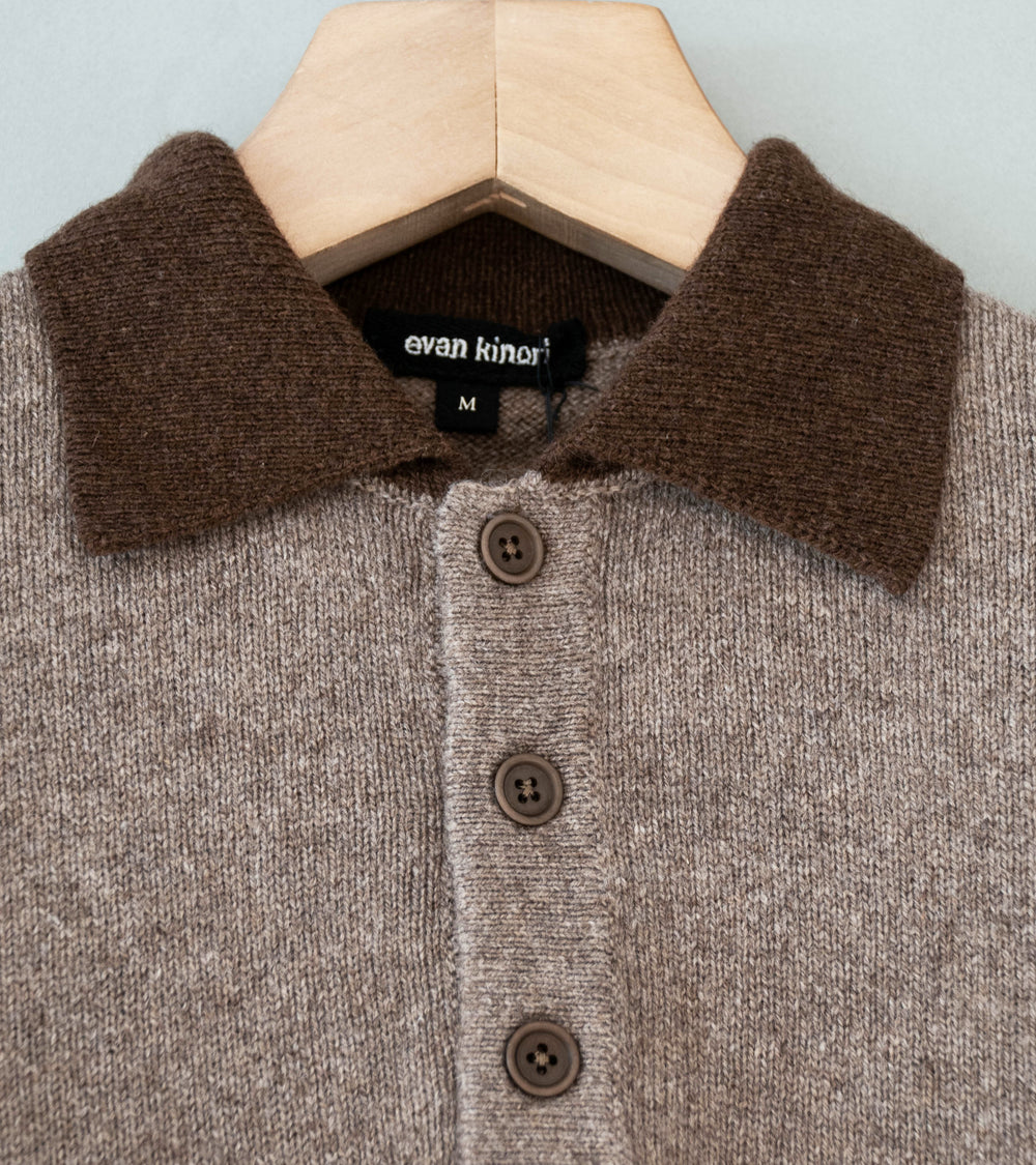 Evan Kinori 'Knit Polo' (Dark Brown Light Brown Undyed Yak Wool)