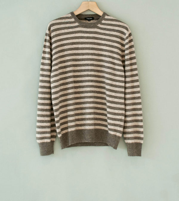 Evan Kinori 'Thin Stripe Sweater' (Oatmeal Taupe Cashmere Linen)