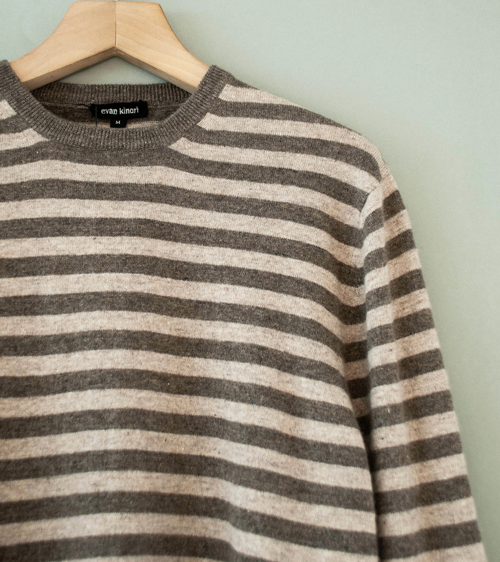 Evan Kinori 'Thin Stripe Sweater' (Oatmeal Taupe Cashmere Linen)