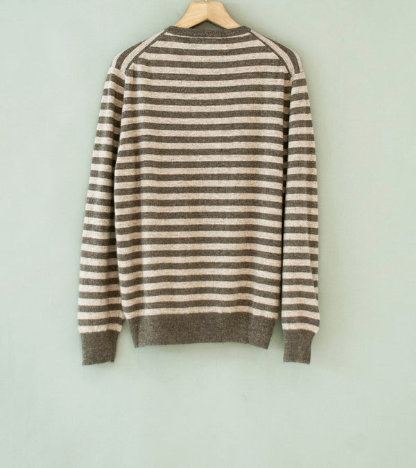 Evan Kinori 'Thin Stripe Sweater' (Oatmeal Taupe Cashmere Linen)