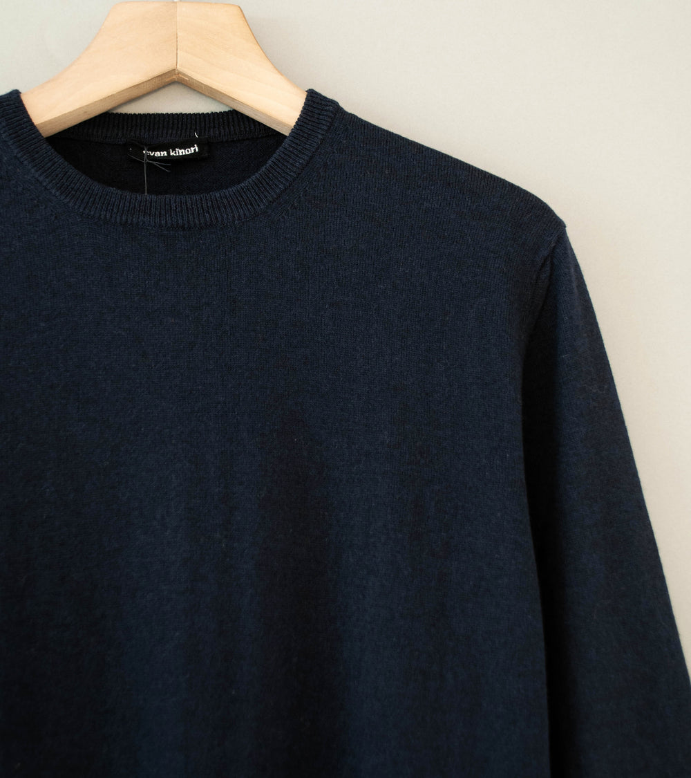 Evan Kinori 'Thin Crewneck Sweater' (Navy Lt. Wt. Wool Cotton)