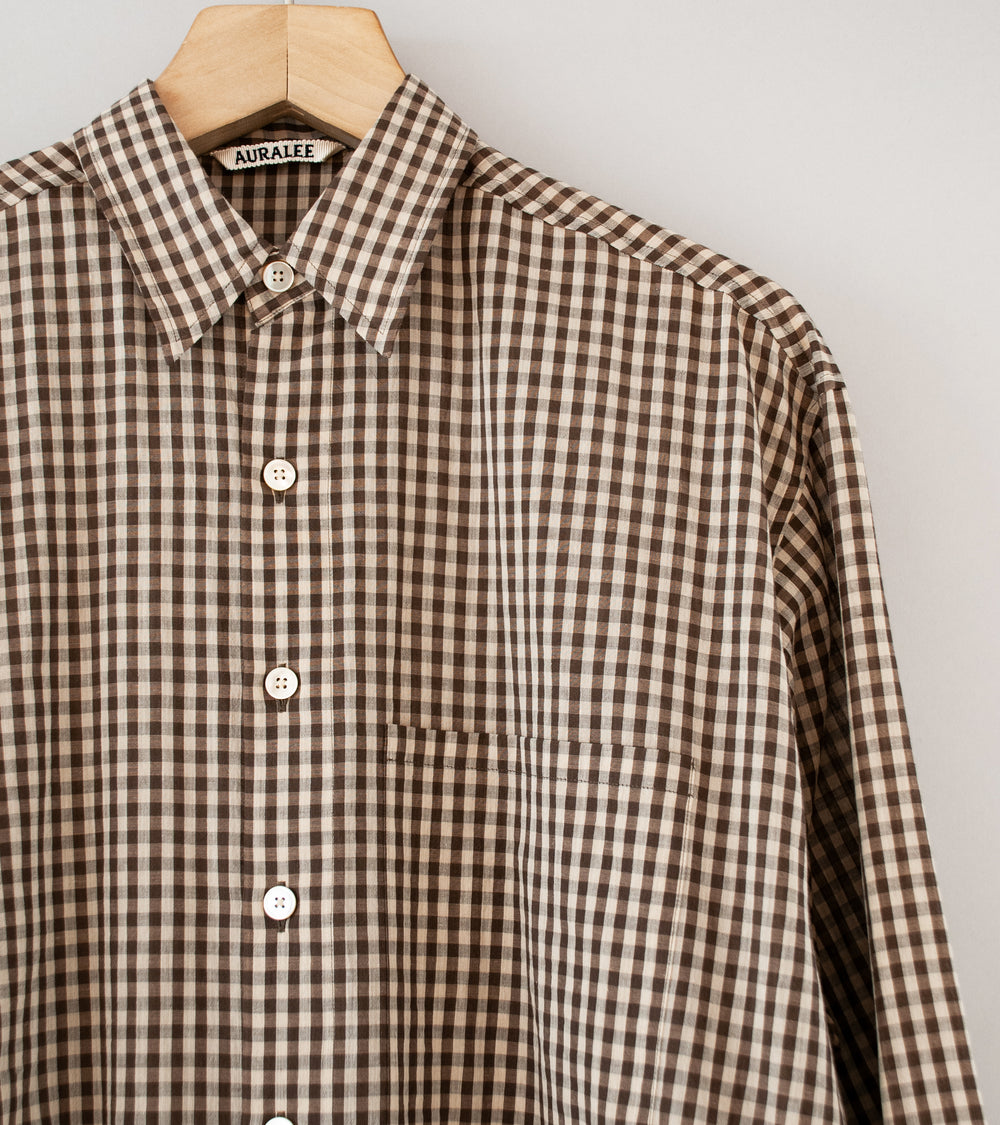 Auralee 'Airy Light Cotton Check Big Shirt' (Brown Gingham Check)