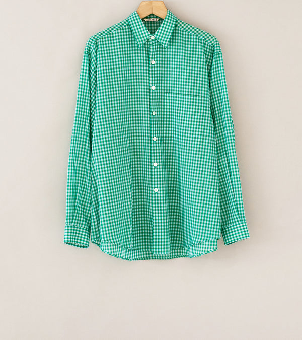 Auralee 'Airy Light Cotton Check Big Shirt' (Green Gingham Check)