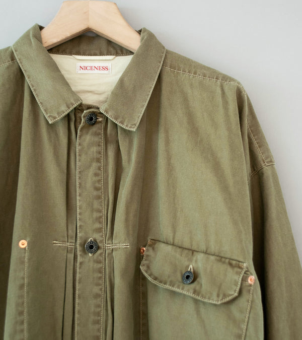 Niceness 'H.THORNHILL Vintage Treated Herringbone Trucker Jacket' (Khaki)