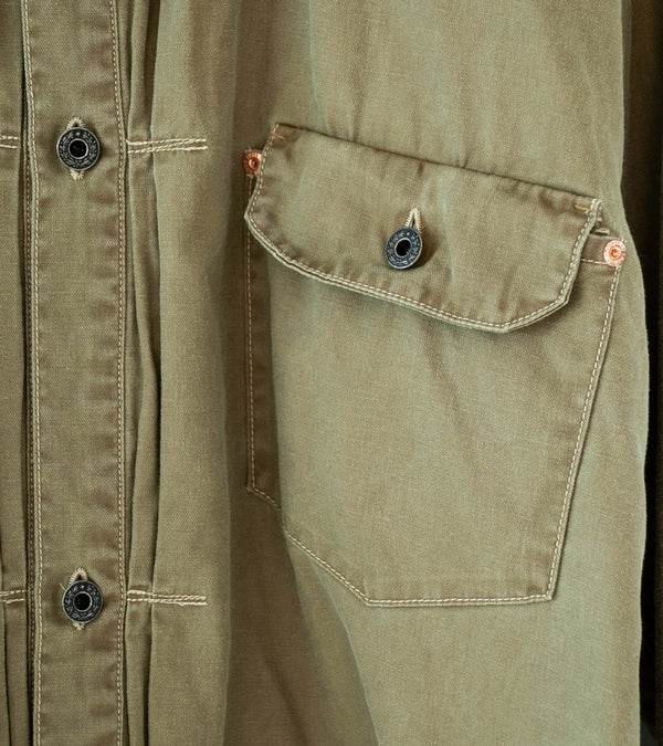 Niceness 'H.THORNHILL Vintage Treated Herringbone Trucker Jacket' (Khaki)