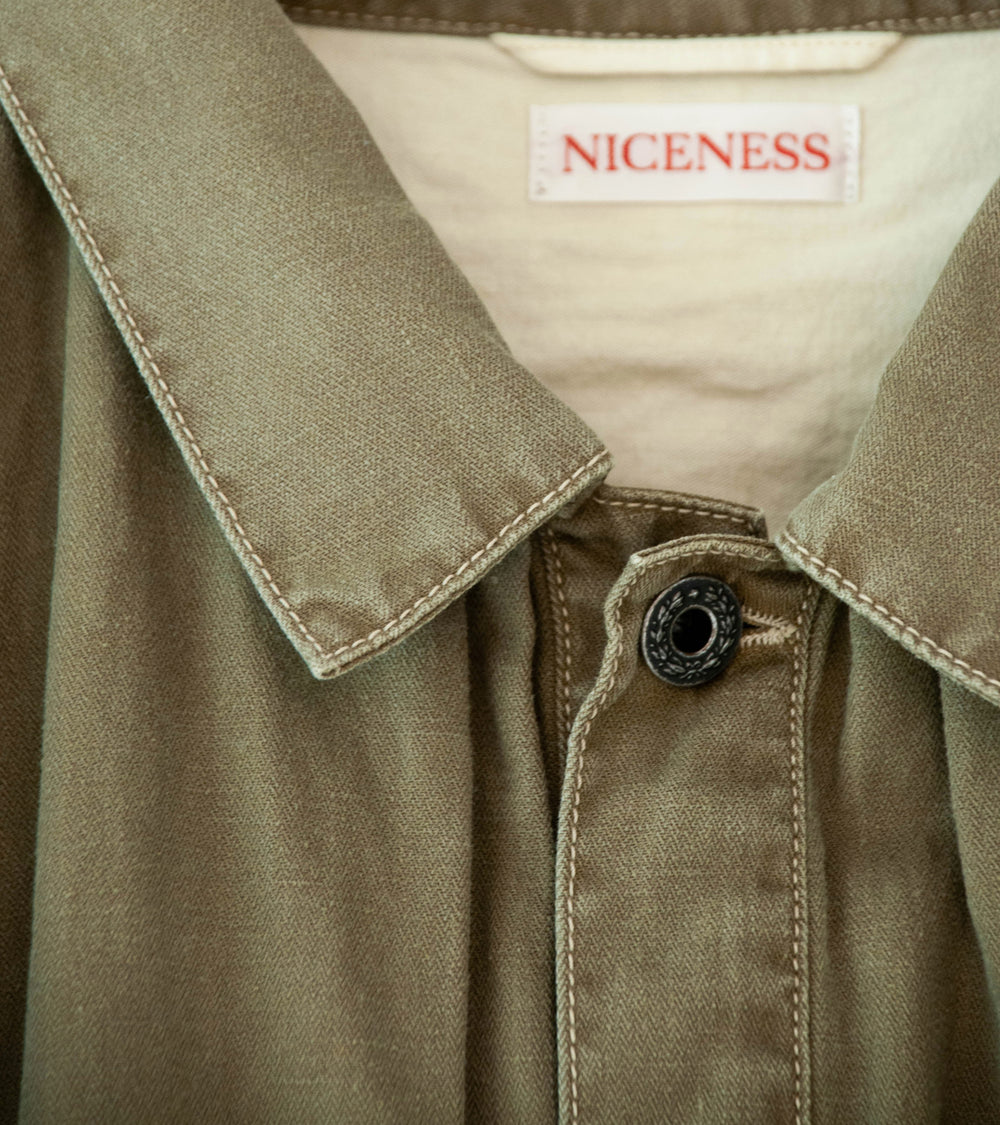 Niceness 'H.THORNHILL Vintage Treated Herringbone Trucker Jacket' (Khaki)
