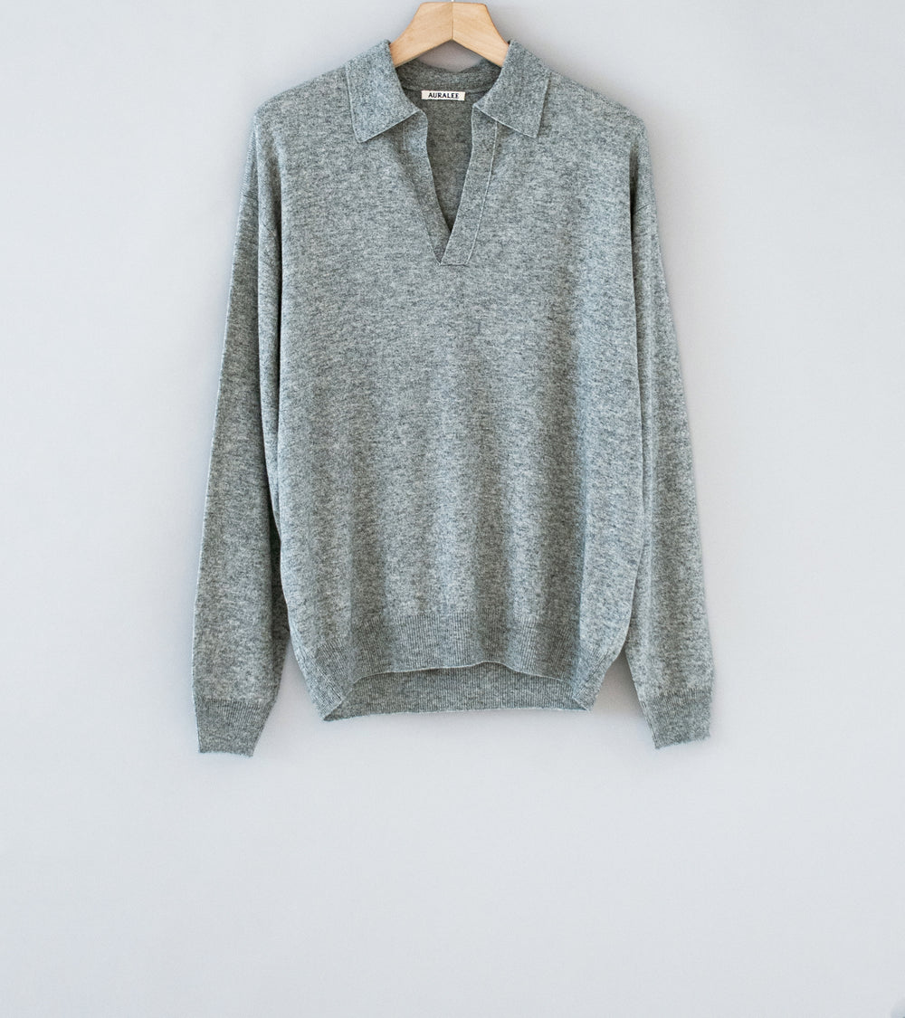 Auralee 'Super Fine Cashmere Silk Knit Skipper Polo' (Top Gray)