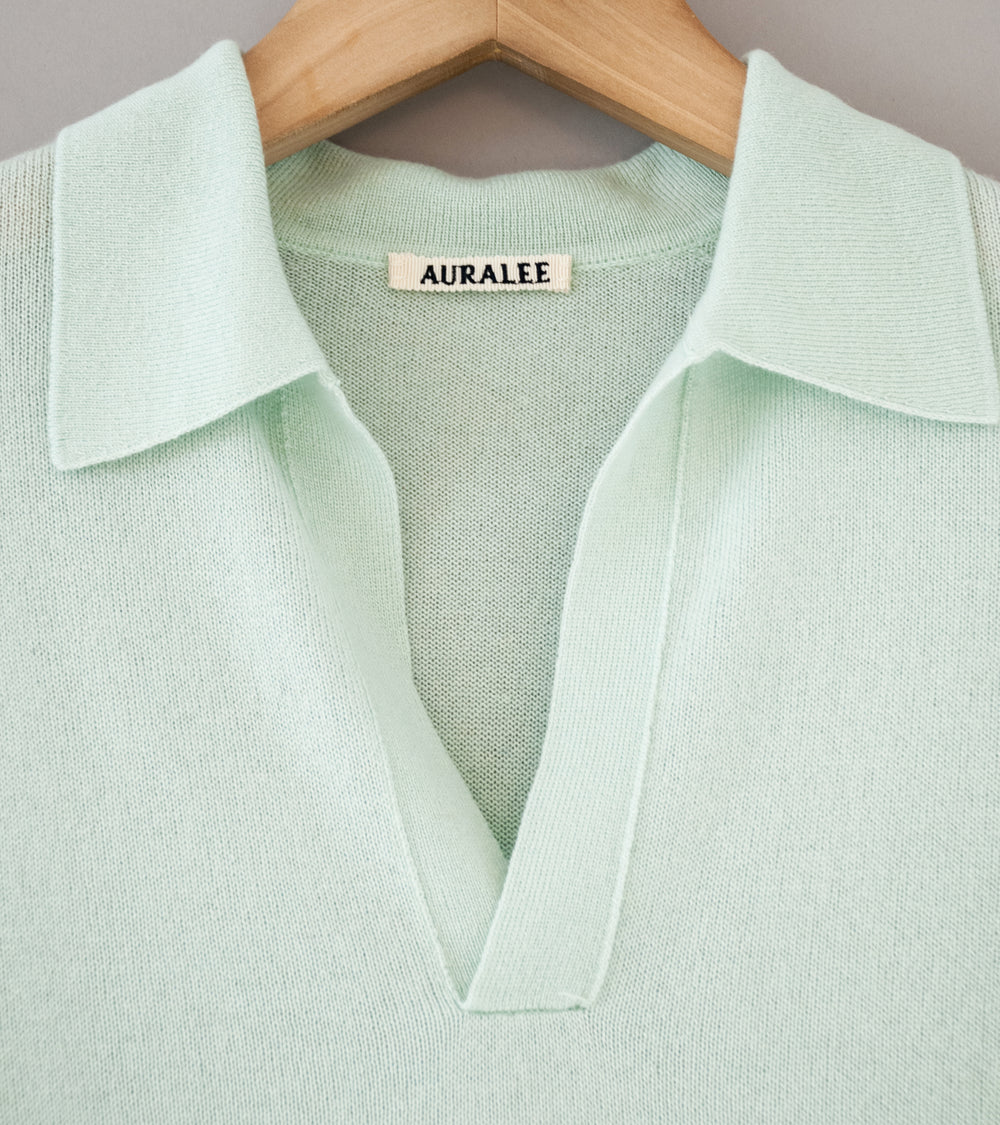 Auralee 'Super Fine Cashmere Silk Knit Skipper Polo' (White Green)