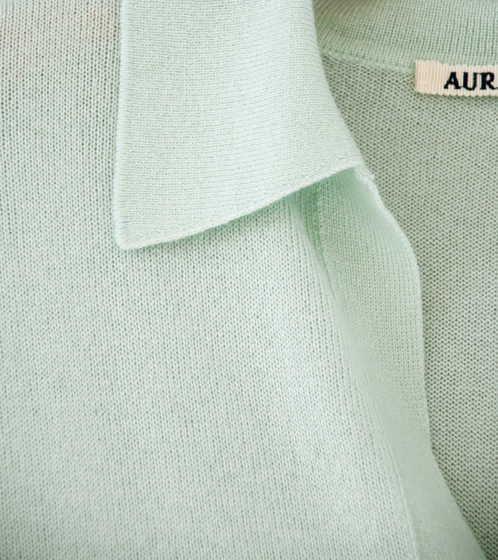 Auralee 'Super Fine Cashmere Silk Knit Skipper Polo' (White Green)