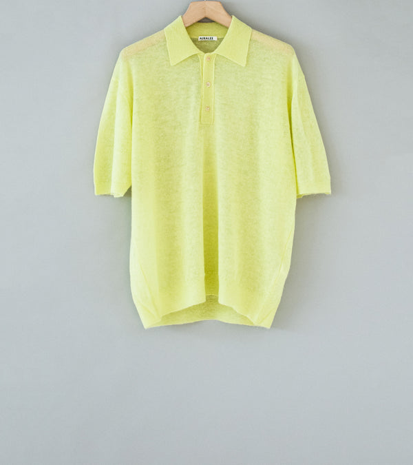 Auralee 'Kid Mohair Sheer Knit Polo' (Lime Yellow)