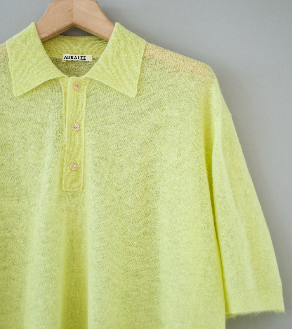 Auralee 'Kid Mohair Sheer Knit Polo' (Lime Yellow)