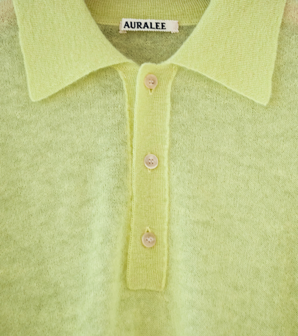 Auralee 'Kid Mohair Sheer Knit Polo' (Lime Yellow)