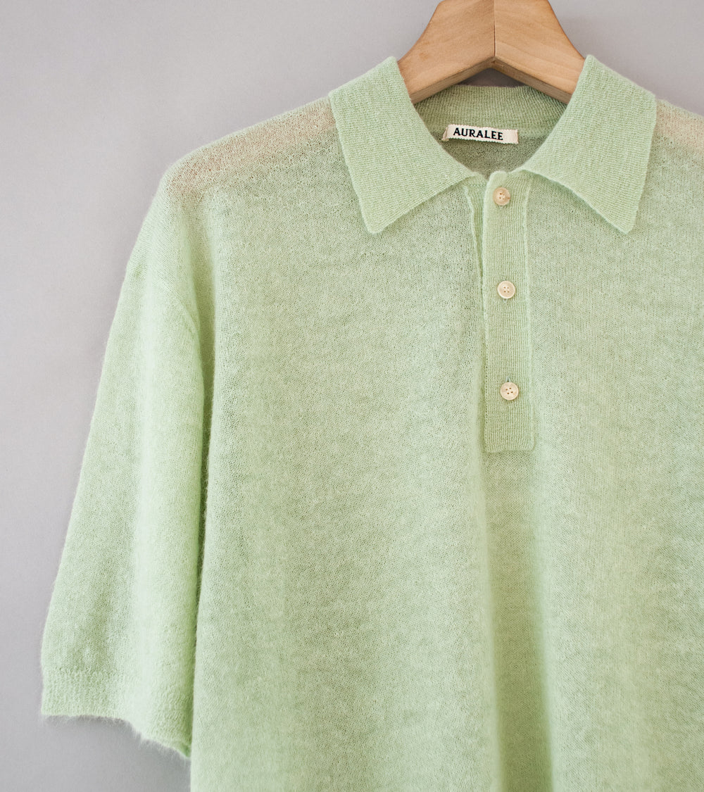 Auralee 'Kid Mohair Sheer Knit Polo' (Pale Green)