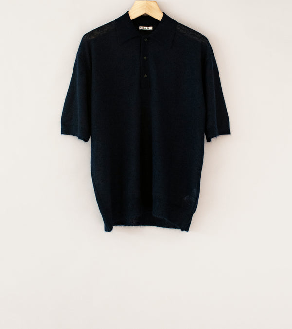 Auralee 'Kid Mohair Sheer Knit Polo' (Navy)