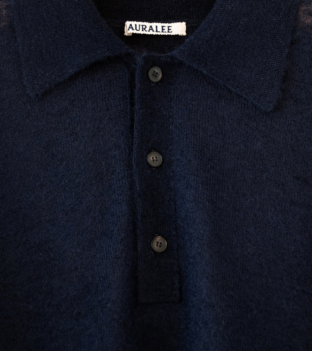 Auralee 'Kid Mohair Sheer Knit Polo' (Navy)