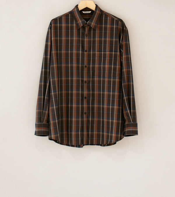 Auralee 'Super Light Wool Check Shirt' (Dark Brown Check) - Size 3