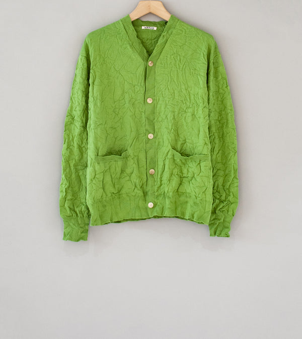 Auralee 'Wrinkled Dry Cotton Knit Cardigan' (Sage Green)