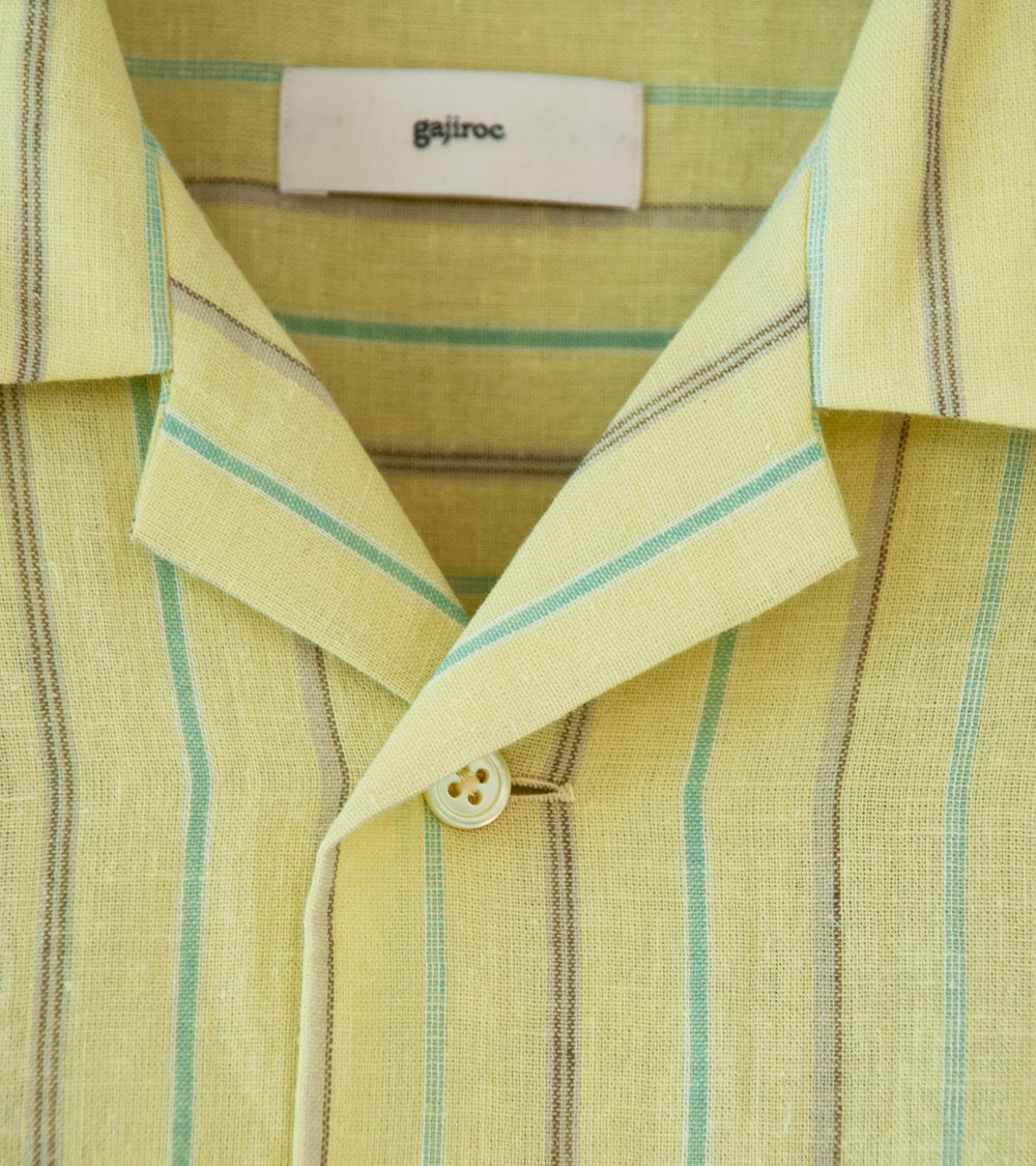 Gajiroc 'Cotton Linen Open Collar Shirt' (Yellow)