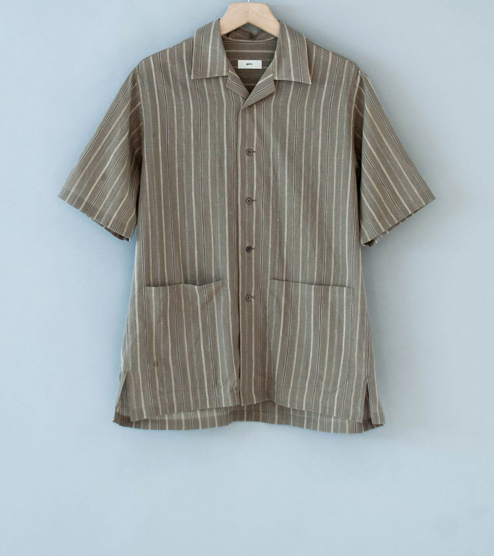 Gajiroc 'Cotton Linen Open Collar Shirt' (Brown)