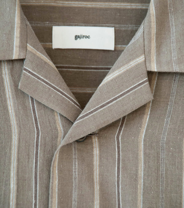 Gajiroc 'Cotton Linen Open Collar Shirt' (Brown)