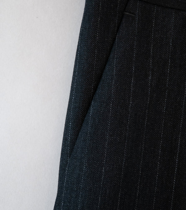 Auralee 'Bluefaced Wool Narrow Slacks' (Charcoal Navy Stripe)