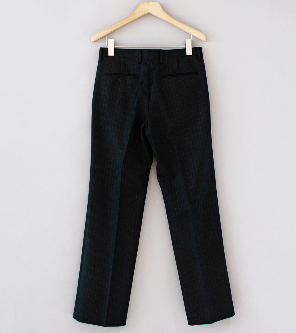Auralee 'Bluefaced Wool Narrow Slacks' (Charcoal Navy Stripe)
