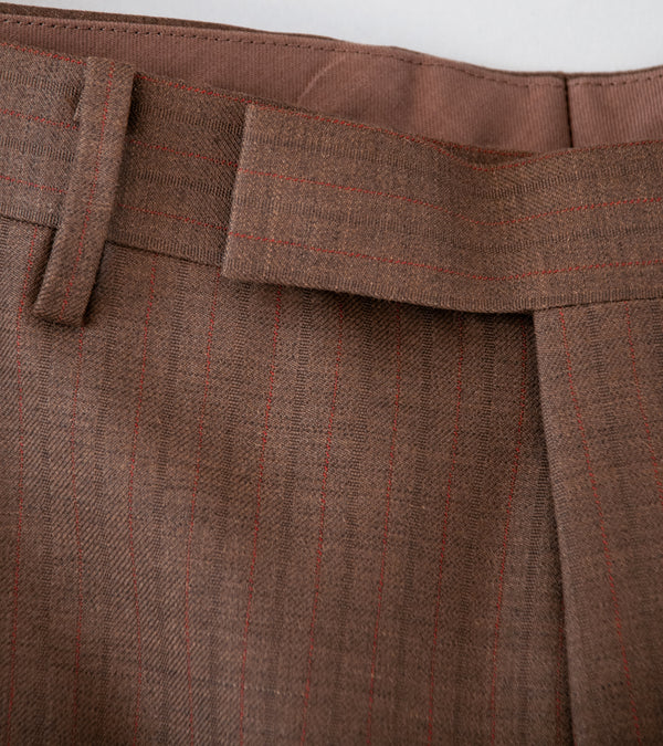 Auralee 'Bluefaced Wool Narrow Slacks' (Brown Red Stripe)