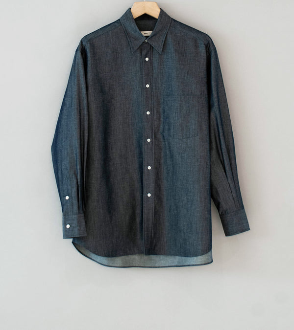 Gajiroc 'Chambray Cotton Silk Regular Collar Shirt' (Indigo)