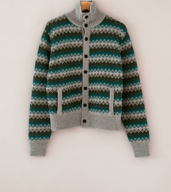 Auralee 'Cashmere Jacquard Knit High Neck Cardigan' (Gray Green)