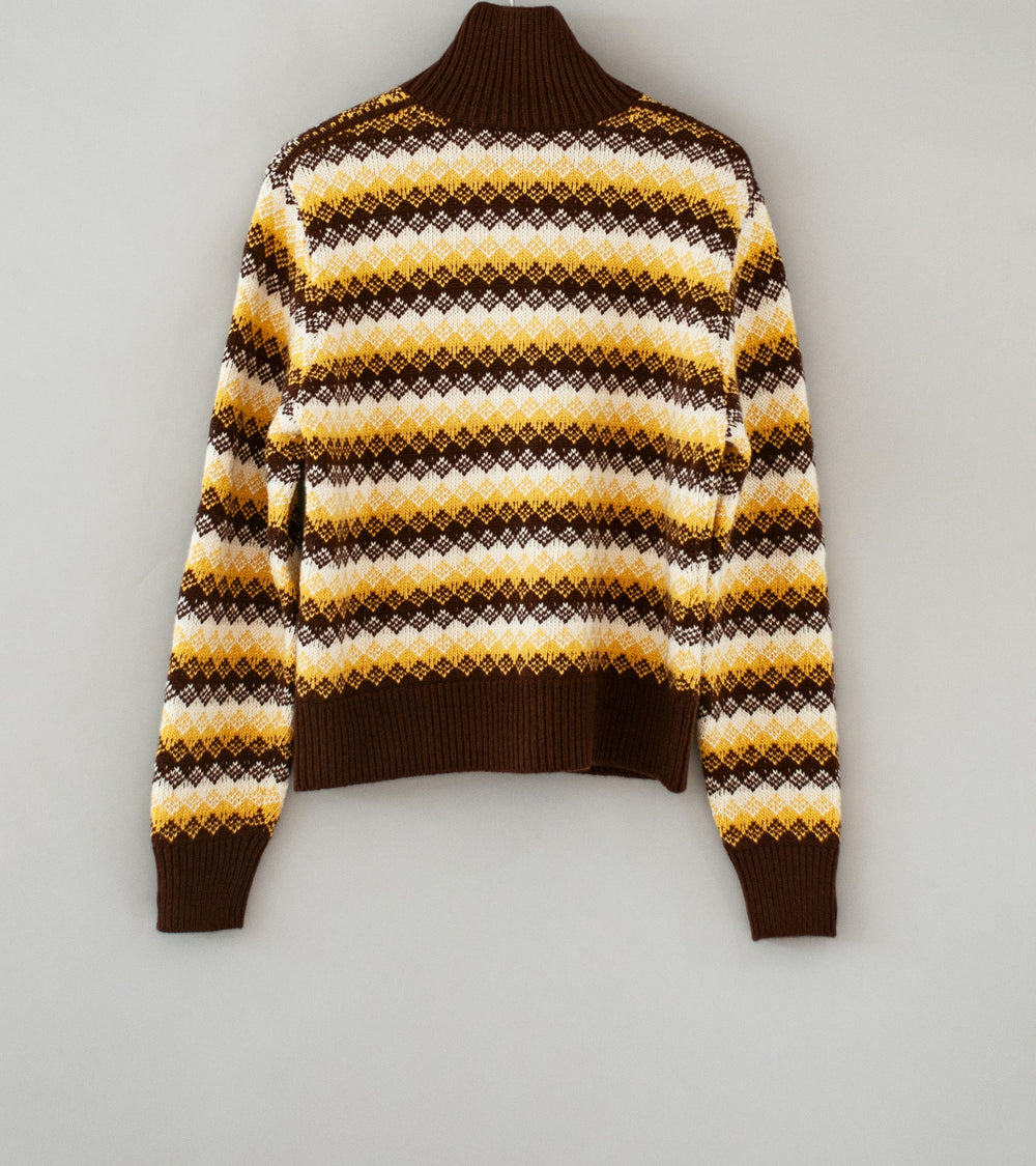 Auralee 'Cashmere Jacquard Knit High Neck Cardigan' (Burgundy Yellow)