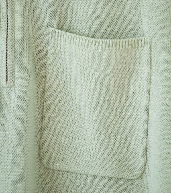 Aton 'Zip Up Polo Sweater' (Green Brushed Linen Wool)