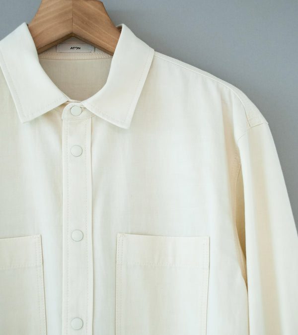 Aton 'Shirt Jacket' (Off White Hard Washed Cotton)