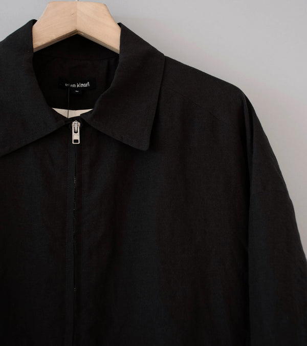 Evan Kinori 'Zip Jacket Two' (Dark Brown Wool Linen Canvas)