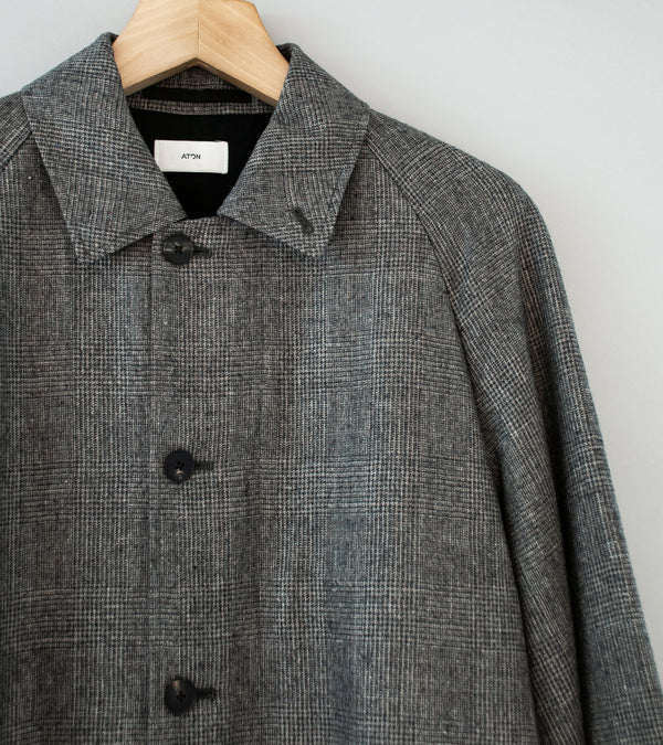 Aton 'Balmacaan Coat' (Check Linen Wool Twill) – C'H'C'M'