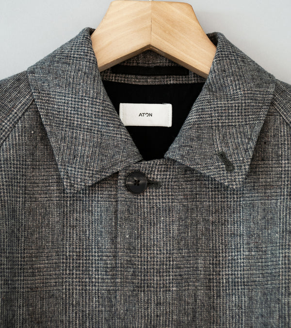 Aton 'Balmacaan Coat' (Check Linen Wool Twill)