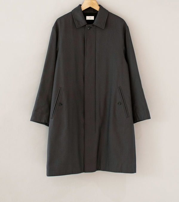 Aton 'Silk Padded Balmacaan Coat' (Charcoal Gray Nidom Silk)