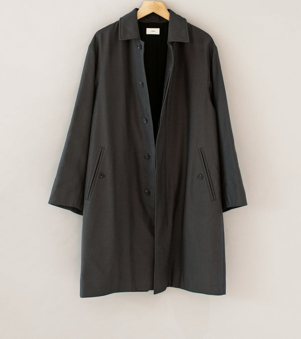 Aton 'Silk Padded Balmacaan Coat' (Charcoal Gray Nidom Silk)