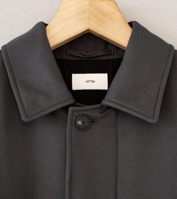 Aton 'Silk Padded Balmacaan Coat' (Charcoal Gray Nidom Silk)