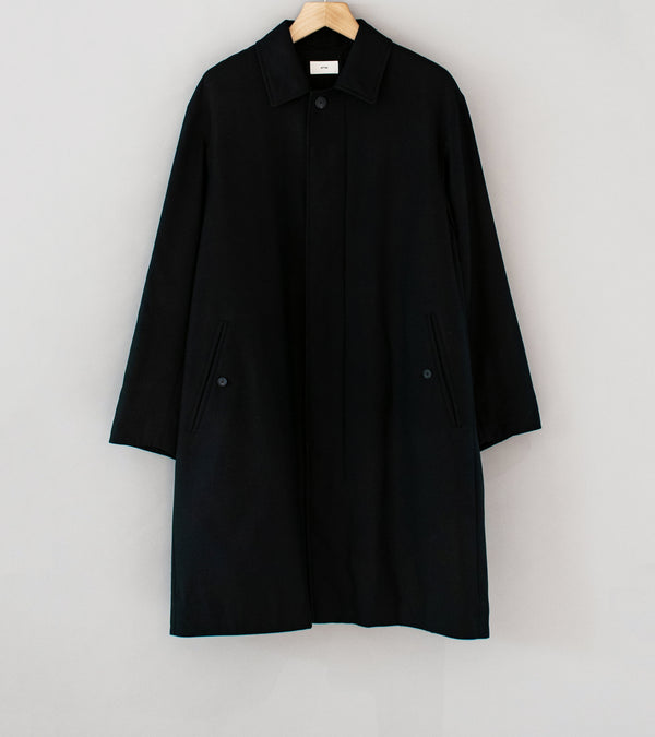 Aton 'Silk Padded Balmacaan Coat' (Black Nidom Silk)