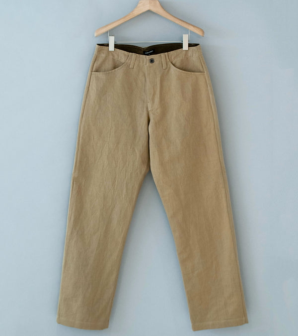 Evan Kinori 'Four Pocket Pant' (Khaki Natural Gallnut Dye Cotton Washi Twill)